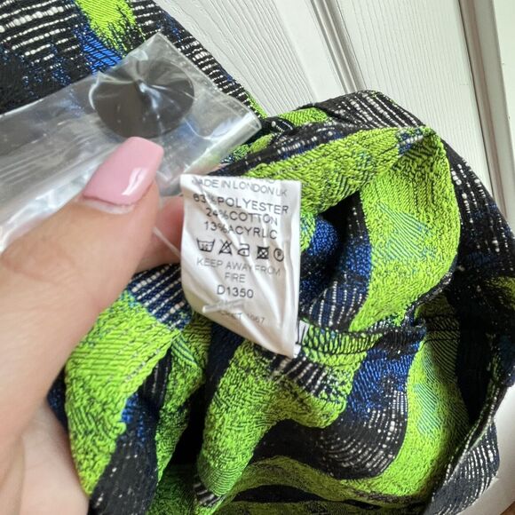 Heroines London Size 12 Dress Abstract Paint Pattern Lime Green Black NWOT $328 - Picture 8 of 9